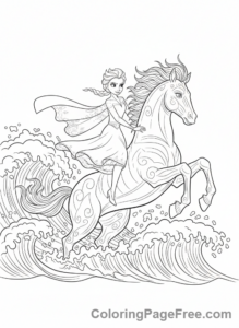 Elsa coloring page - Elsa riding Nokk action