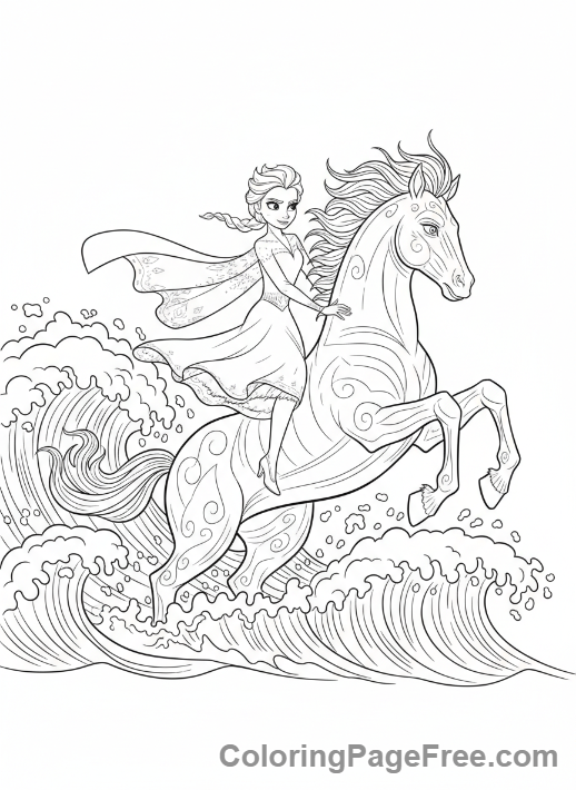 Elsa coloring page - Elsa riding Nokk action