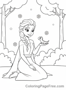 Elsa coloring page - Elsa with Bruni spirit