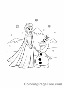 Elsa coloring page - Elsa with Olaf friends