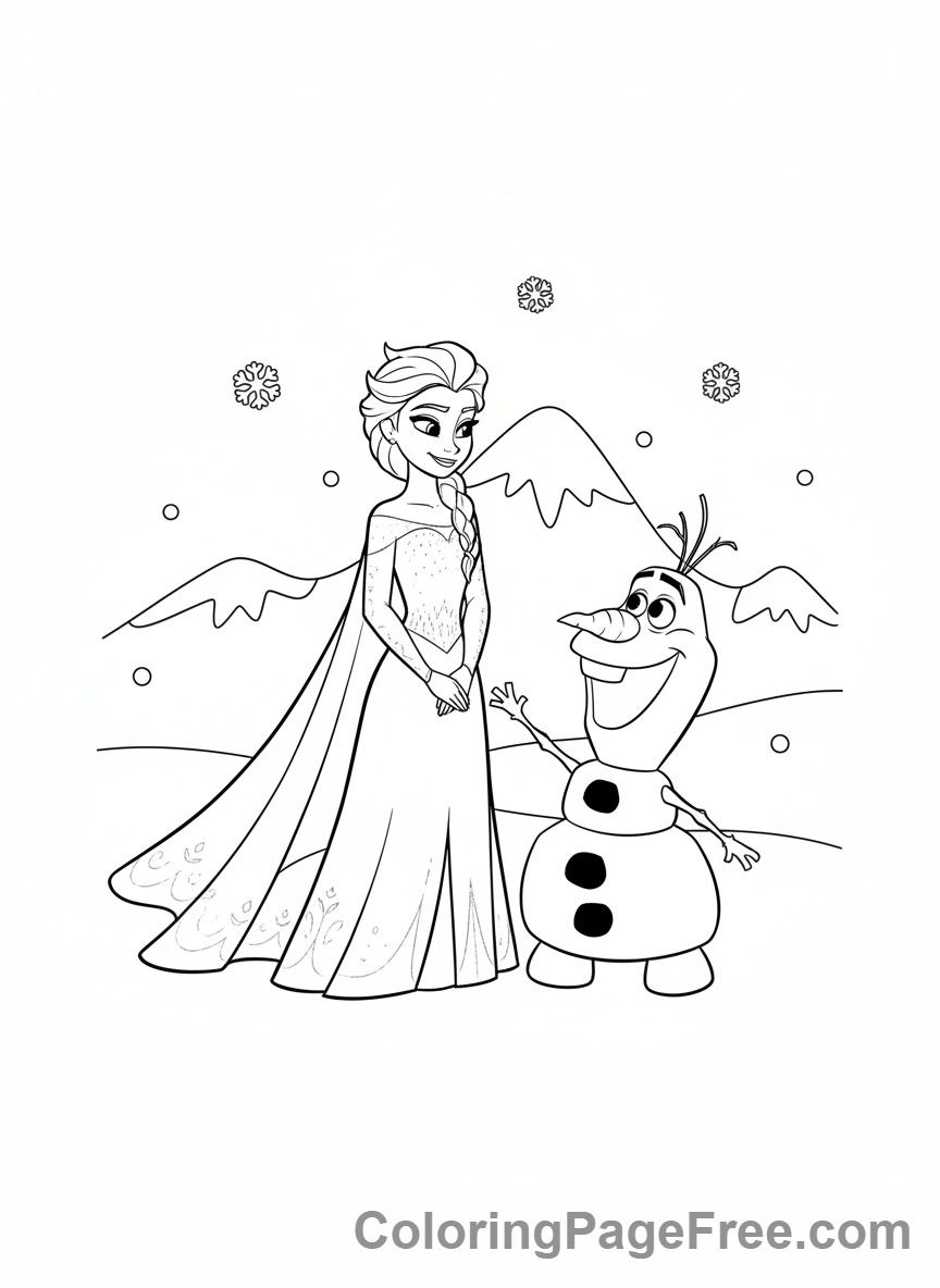 Elsa coloring page - Elsa with Olaf friends