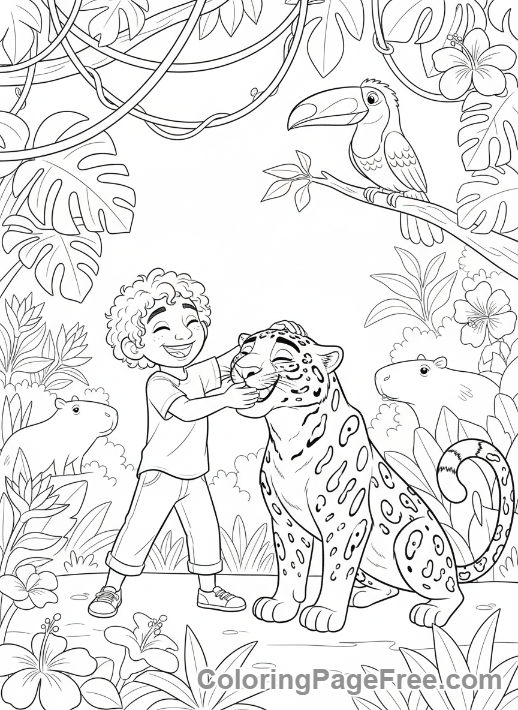 Encanto Antonio and Jaguar Coloring Page