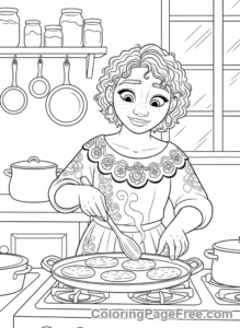Encanto coloring page - Julieta cooking arepas