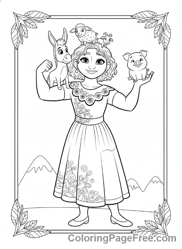 Encanto coloring page - Luisa strong animals