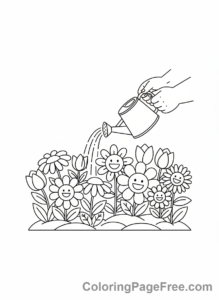 Environment coloring page - Child watering flowers