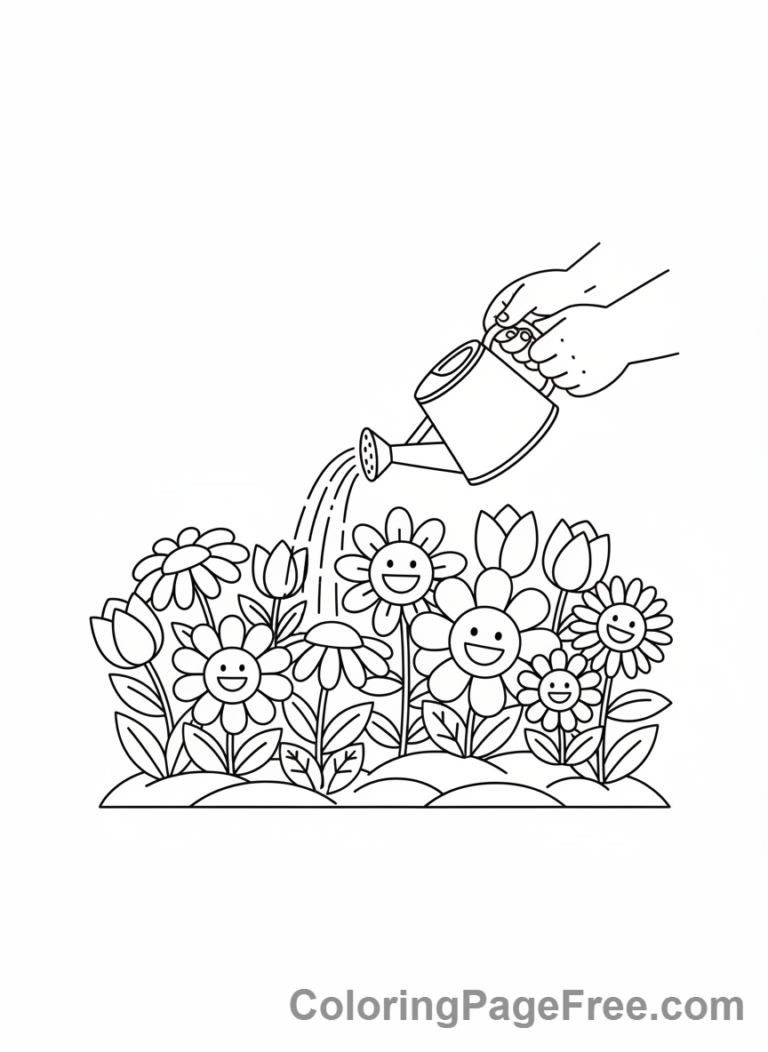 Environment coloring page - Child watering flowers