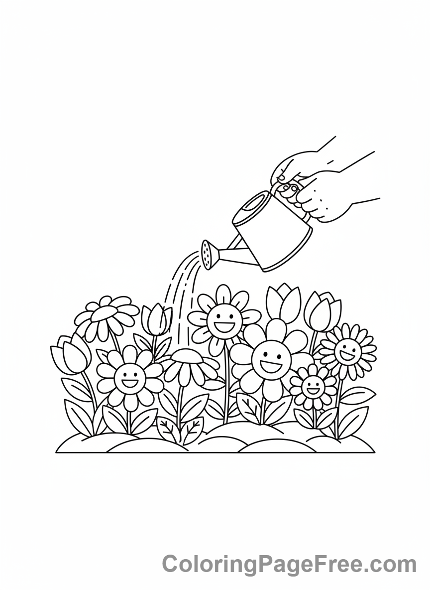 Environment coloring page - Child watering flowers