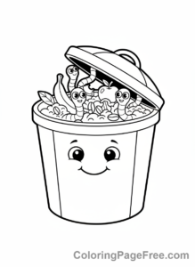 Environment coloring page - Compost bin worms