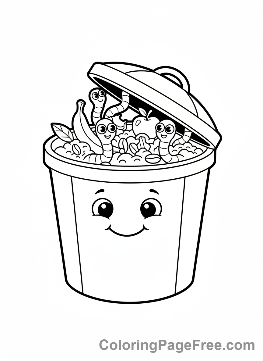 Environment coloring page - Compost bin worms