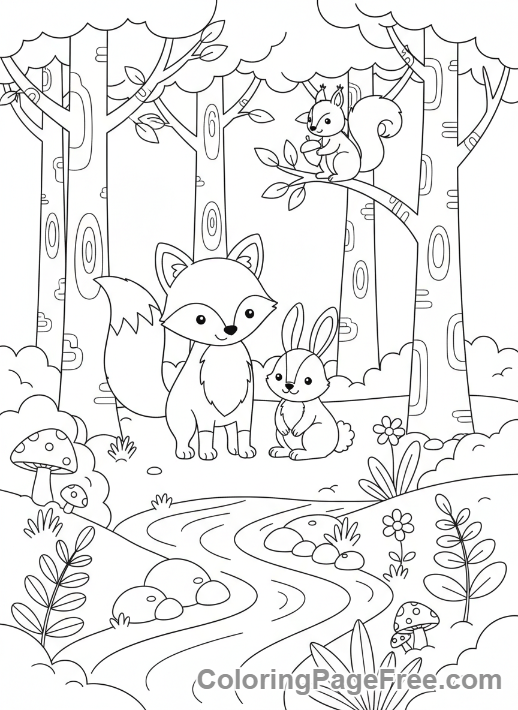Environment coloring page - Forest animals habitat