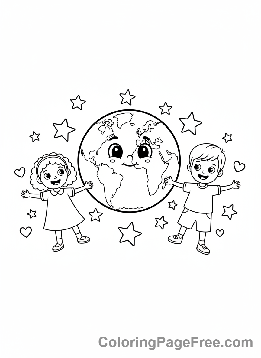 Environment coloring page - Happy Earth kids