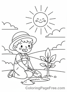 Environment coloring page - Kid planting tree