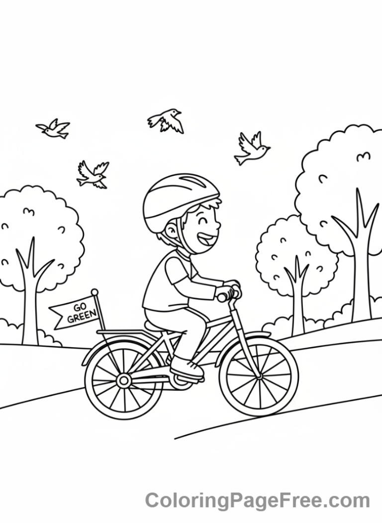 Environment coloring page - Kid riding bike