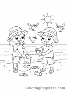 Environment coloring page - Kids clean beach