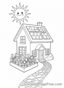Environment coloring page - Solar panel house