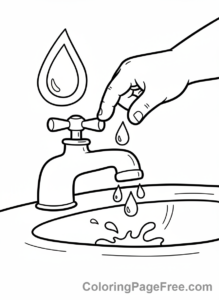 Environment coloring page - Turning off faucet