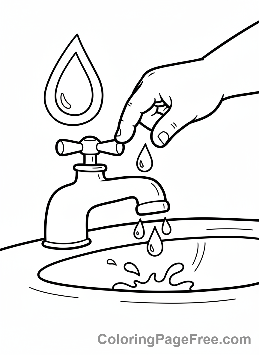 Environment coloring page - Turning off faucet