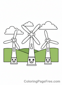 Environment coloring page - Wind turbines field