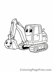 Excavator coloring page - Cartoon excavator smiling