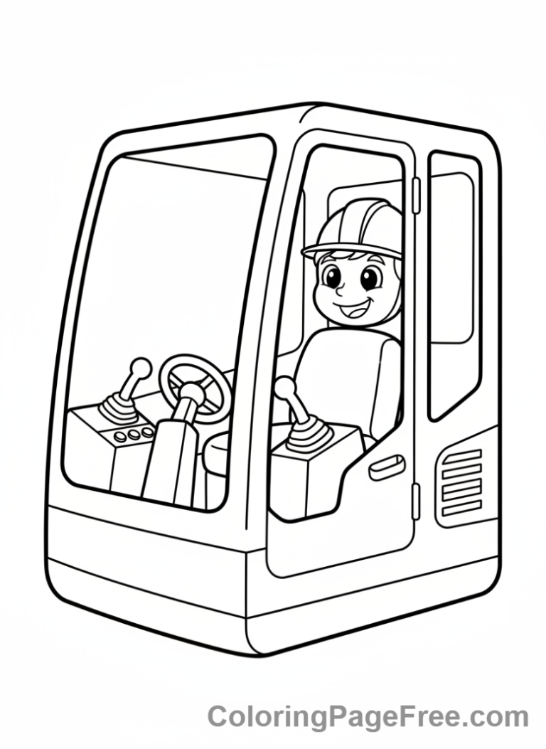 Excavator coloring page - Excavator cabin close-up