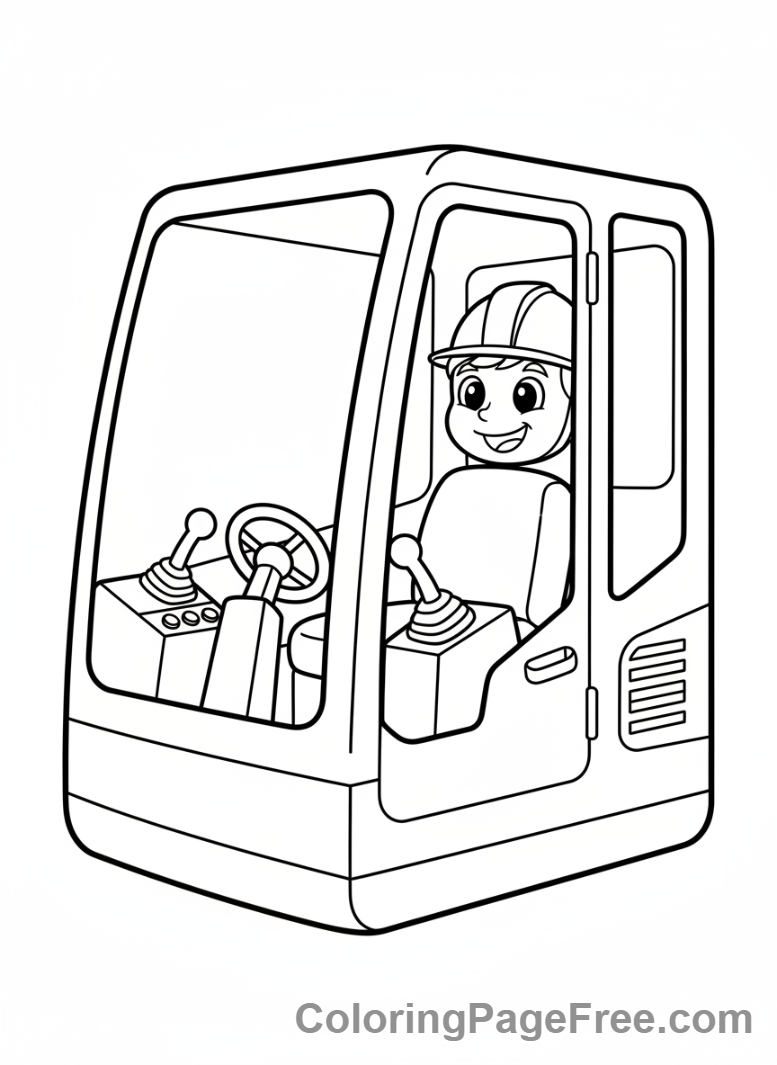 Excavator coloring page - Excavator cabin close-up