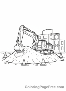 Excavator coloring page - Excavator construction site
