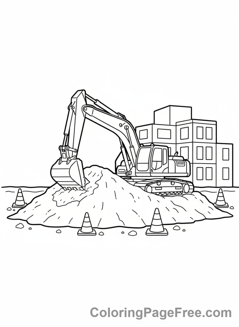 Excavator coloring page - Excavator construction site