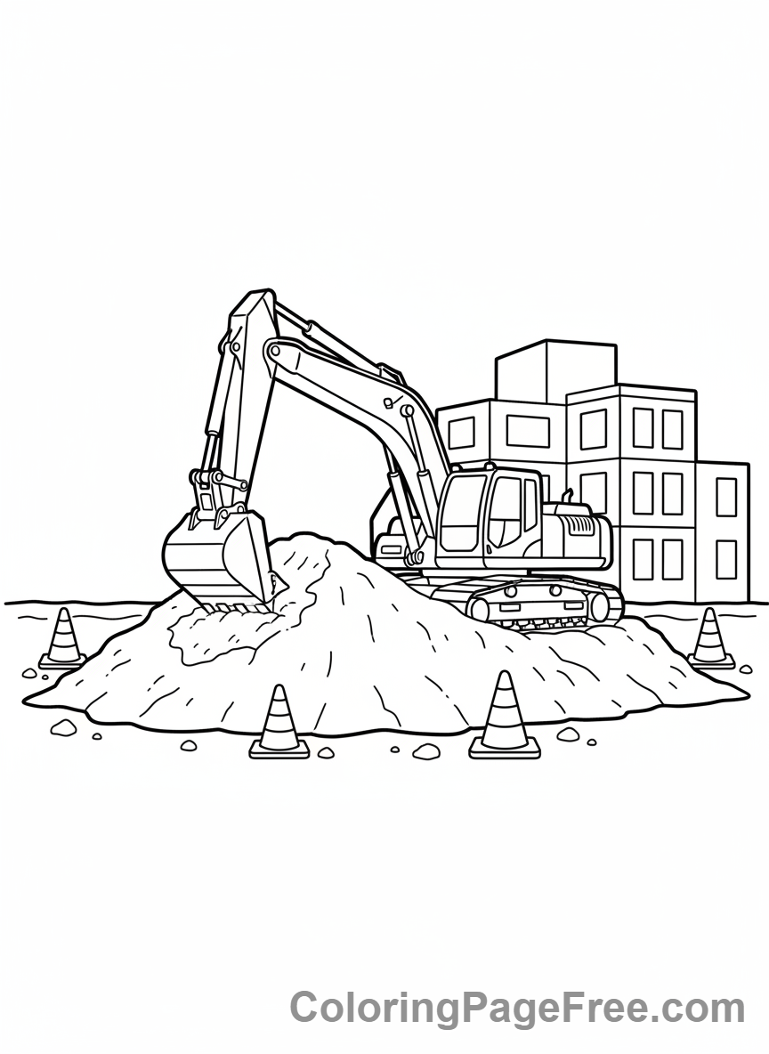 Excavator coloring page - Excavator construction site