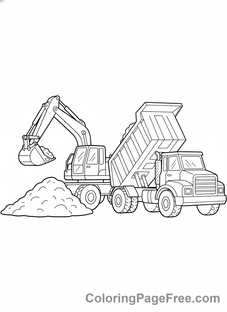 Excavator coloring page - Excavator dump truck