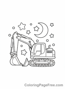Excavator coloring page - Excavator starry night