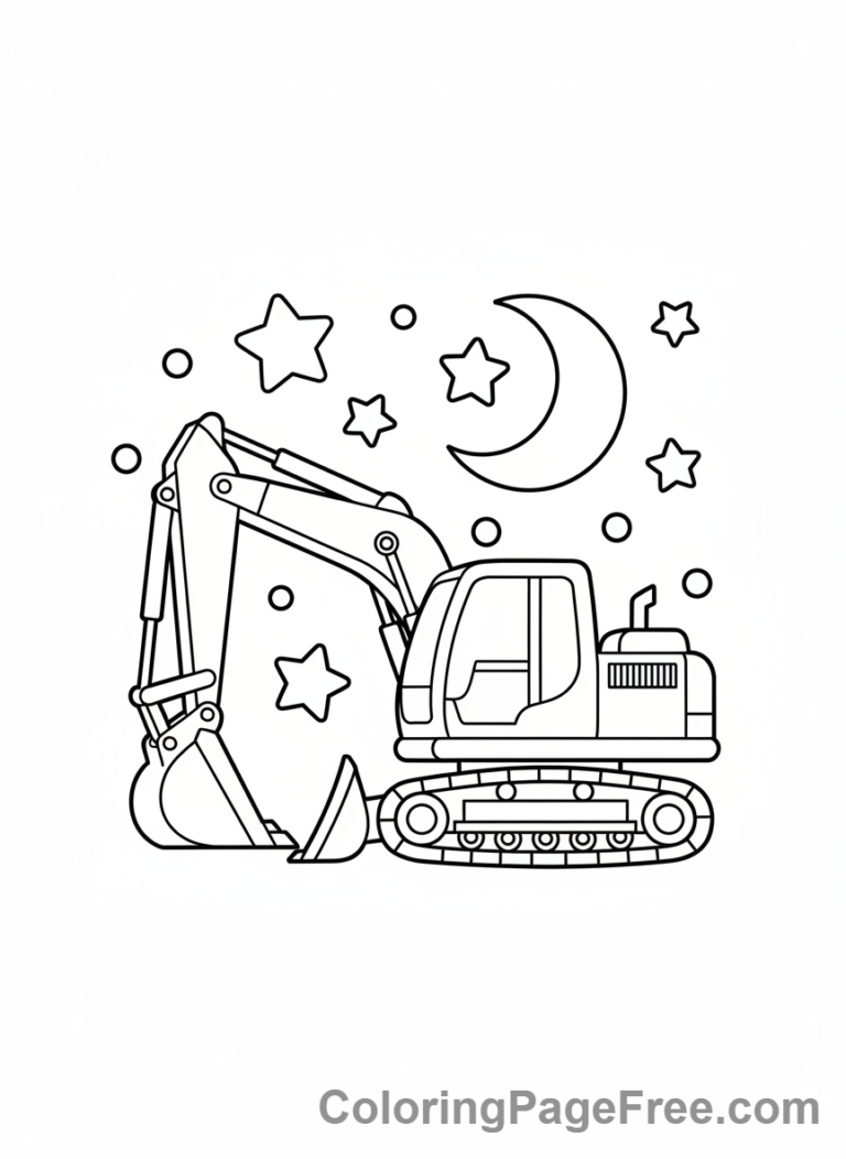 Excavator coloring page - Excavator starry night