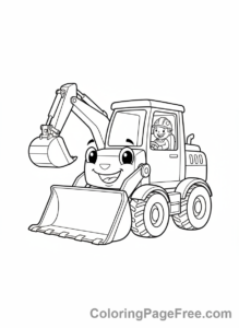 Excavator coloring page - Friendly excavator operator
