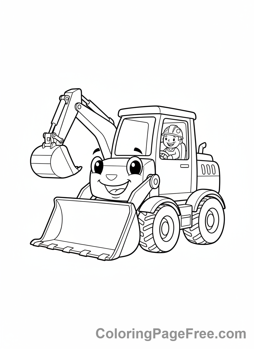 Excavator coloring page - Friendly excavator operator