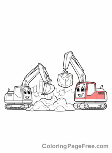 Excavator coloring page - Two excavators working