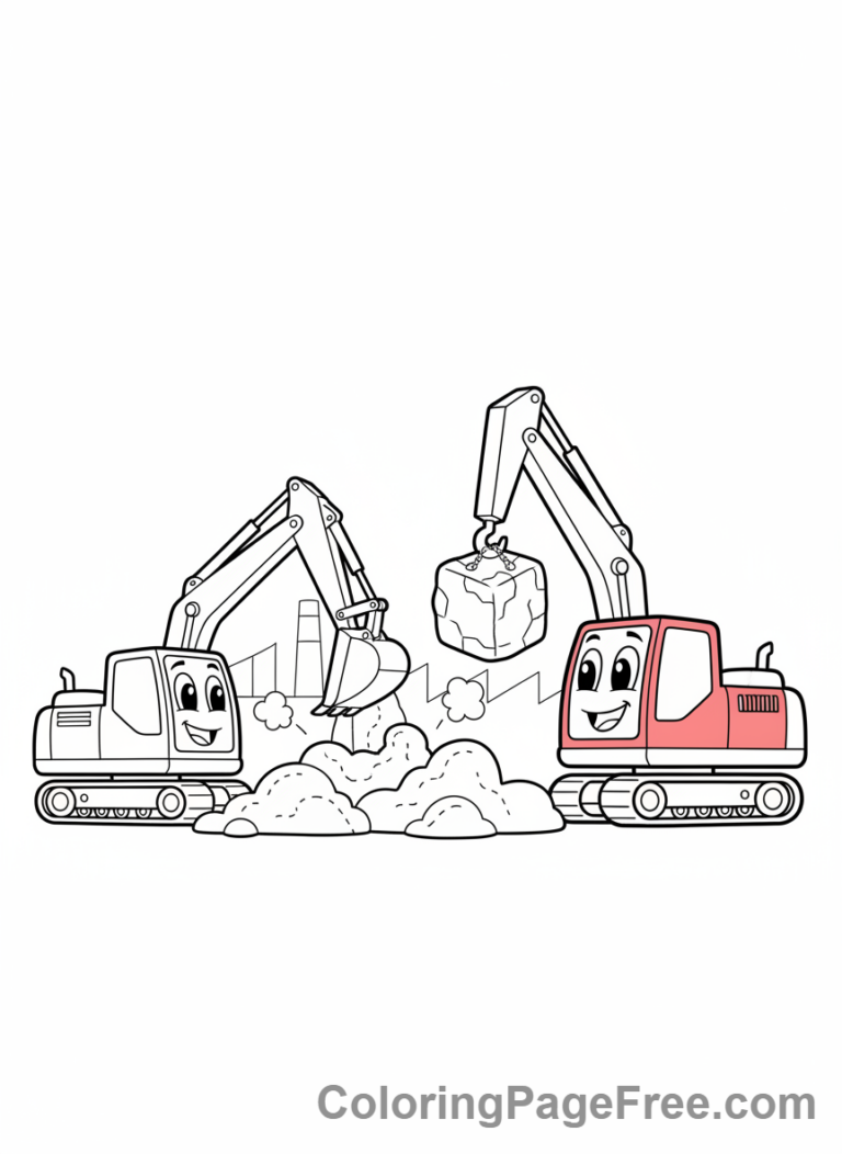 Excavator coloring page - Two excavators working