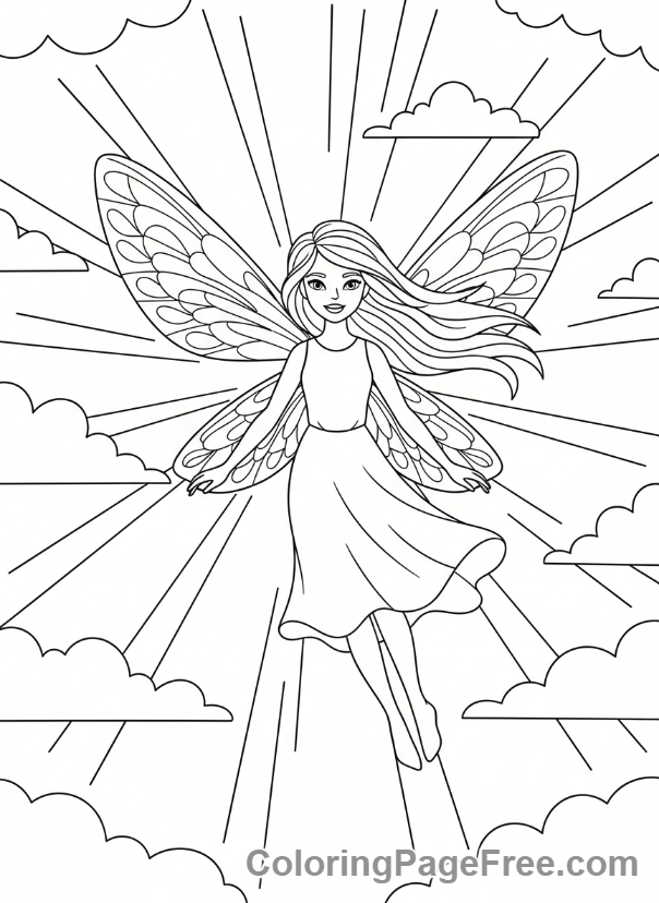 Fairy coloring page - Fairy flying high