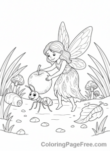 Fairy coloring page - Fairy helping ant