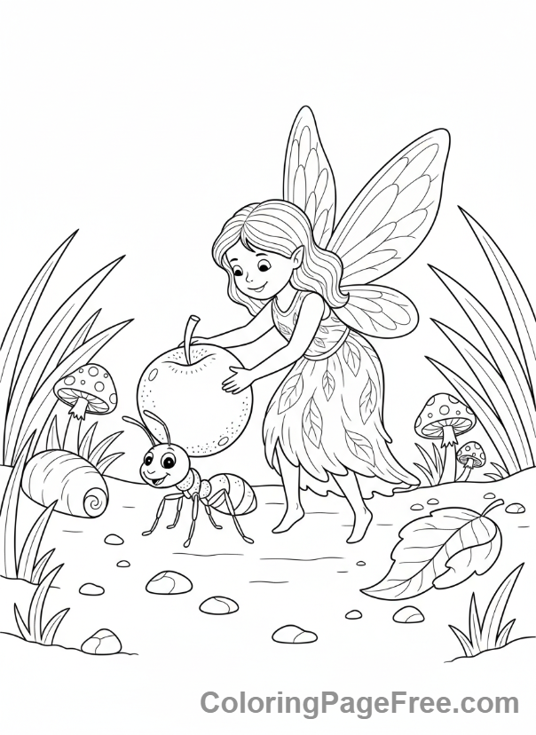 Fairy coloring page - Fairy helping ant