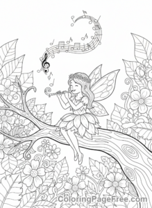 Fairy coloring page - Fairy playing flute