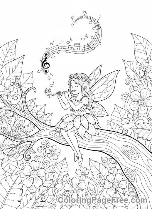 Fairy coloring page - Fairy playing flute
