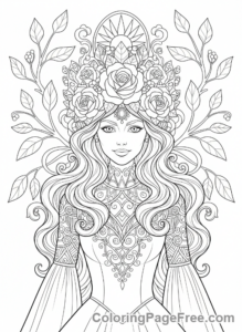 Fairy coloring page - Fairy queen crowned