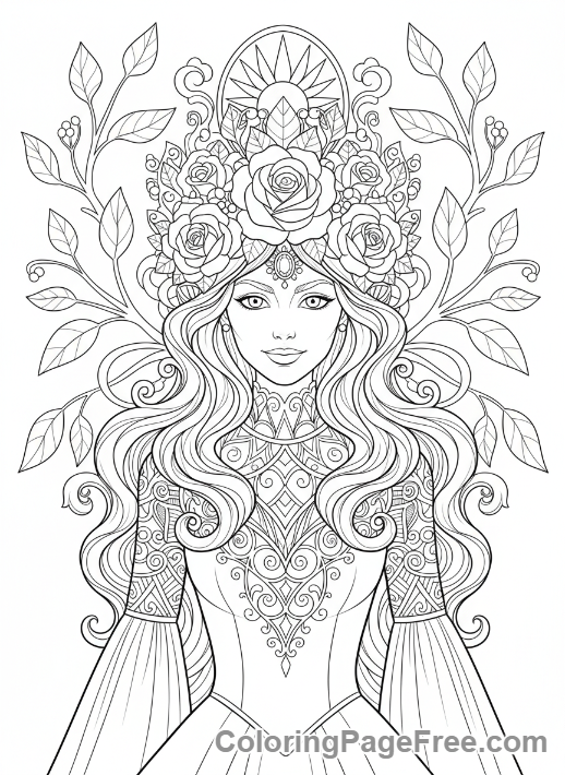 Fairy coloring page - Fairy queen crowned
