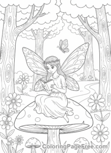 Fairy coloring page - Fairy reading book