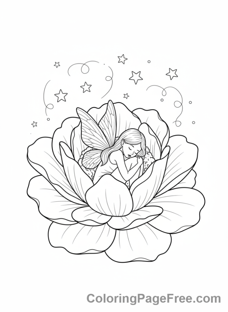 Fairy coloring page - Fairy sleeping peacefully