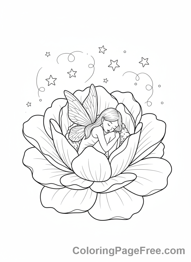 Fairy coloring page - Fairy sleeping peacefully