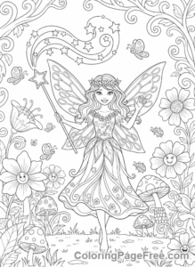 Fairy coloring page - Fairy waving wand