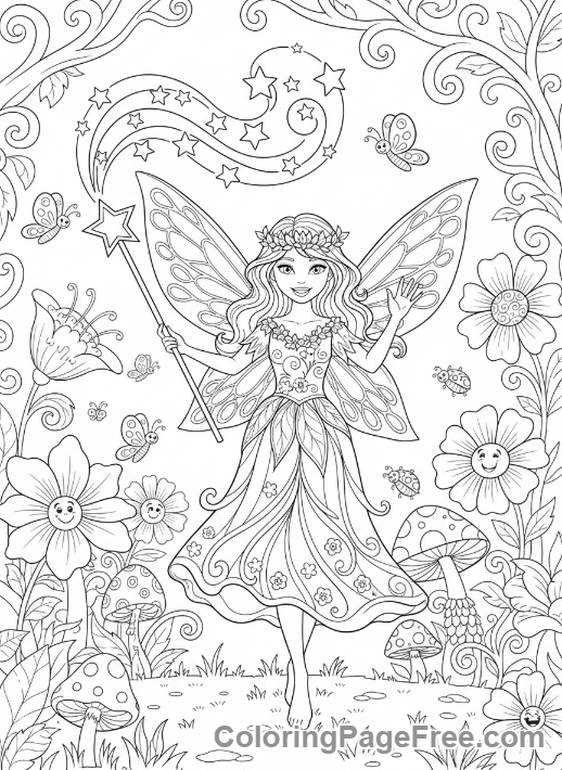Fairy coloring page - Fairy waving wand
