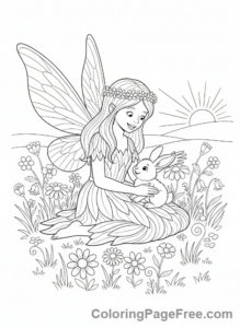 Fairy coloring page - Fairy with bunny
