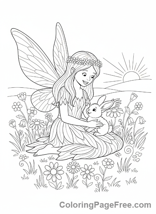 Fairy coloring page - Fairy with bunny
