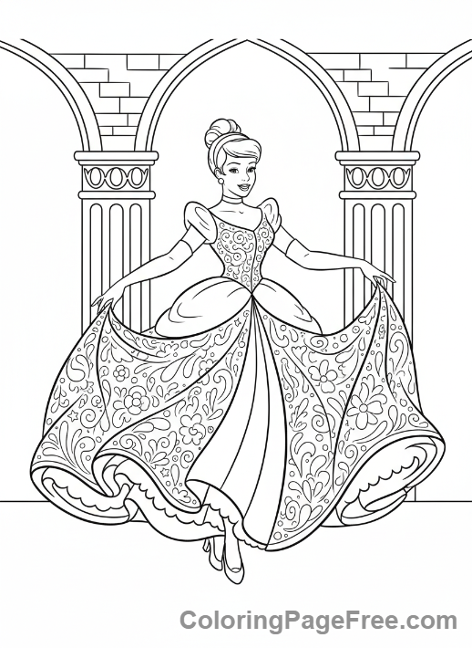 Fairytale Characters coloring page - Cinderella dancing gown